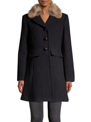 Kate Spade New York Wool Twill Faux Fur Car Coat