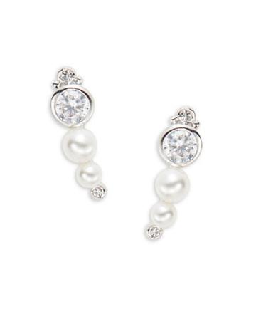 Nadri East West Pave And Faux Pearl Postback Earrings