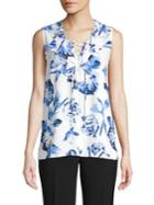 Karl Lagerfeld Paris Floral Lace-up Ruffle Blouse