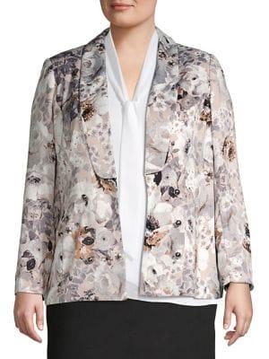 Calvin Klein Plus Floral Printed Open Front Blazer