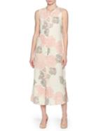 Joan Vass New York Printed Linen Button-down Midi Dress