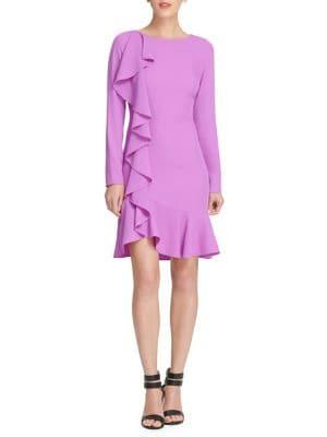 Donna Karan Long-sleeve Ruffled Sheath Dress