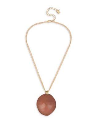 Robert Lee Morris Patina Bar Goldtone Sculptural Disc Pendant Necklace