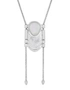Lucky Brand Key Items White Mother-of-pearl And Semi-precious Rock Crystal Silvertone Bolo Necklace