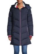 Tommy Hilfiger Long Chevron Quilted Puffer Coat