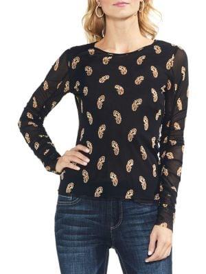 Vince Camuto Estate Jewels Ruched-sleeve Embroidered Blouse
