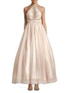 Betsy & Adam Long Embellished Tulle Ball Gown