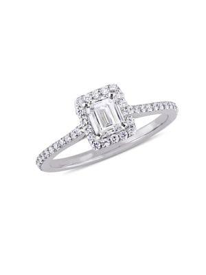 Sonatina 14k White Gold, Emerald And Round 0.75 Tcw Diamond Halo Engagement Ring