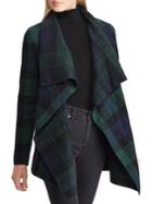 Lauren Ralph Lauren Petite Plaid Shawl Collar Merino Wool Sweater