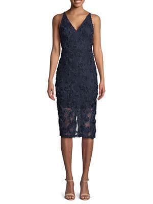 Xscape Sleeveless Floral Applique Midi Dress