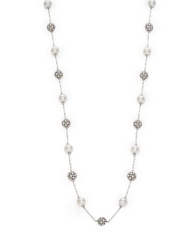Nadri Filigree And Faux Pearl Station Necklace