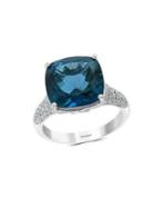 Effy 14k White Gold Diamond London Blue Ring