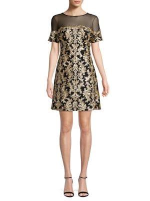 Tadashi Shoji Illusion Mesh Embroidered Dress