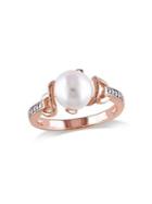 Sonatina Rose-plated Sterling Silver And 8-8.5mm Freshwater Pearl And Diamond Twist Ring