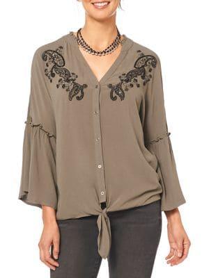 Democracy Embroidered Flounce Sleeve Blouse