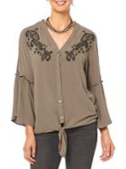 Democracy Embroidered Flounce Sleeve Blouse