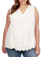 Lucky Brand Plus Cotton Sleeveless Lace Top