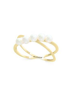 Effy 3mm White Pearl And 14k Yellow Gold Ring