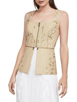 Bcbgmaxazria Floral Embroidered Faux-leather Top
