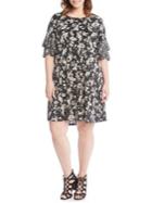 Karen Kane Plus Floral-print Ruffle-sleeve Dress