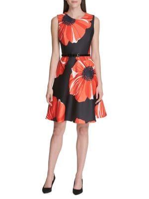 Tommy Hilfiger Jumbo Poppy Scuba Belted Fit-&-flare Dress