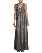 Adrianna Papell Sleeveless Sheer A-line Gown