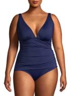 Tommy Bahama Plus One-piece Pearl Solids Over The Shoulder Ruched Swimsuit