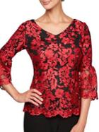 Alex Evenings Plus Illusion Floral Bell-sleeve Blouse