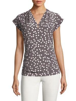 Anne Klein Pleated V-neck Dot Top