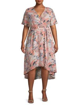 Quiz Curve Plus Abstract Floral High-low Faux-wrap Dress