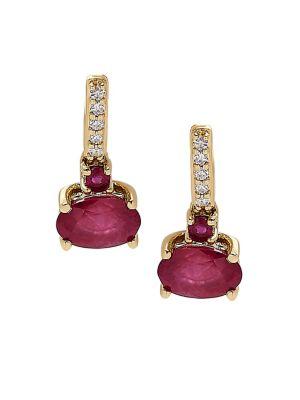 Lord & Taylor Diamond, Ruby & 14k Yellow Gold Drop Earrings