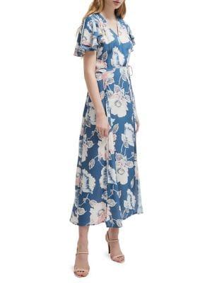 French Connection Floral Ruffled Surplice Midi Dress