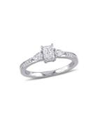 Sonatina 14k White Gold, Radiant And Pear-cut 0.63 Tcw Diamond 3-stone Vintage Engagement Ring