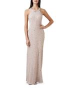 Adrianna Papell Beaded Mesh Back Gown