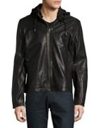 Cole Haan Hooded Faux-leather Moto Jacket