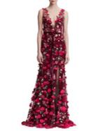 Marchesa Notte 3d Floral Floor-length Gown