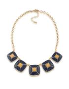 1st And Gorgeous Enamel Pyramid Pendant Statement Necklace In Old Gold And Dark Blue