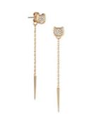 Karl Lagerfeld Mini Goldplated Pave Silhouette Choupette Thread Earrings