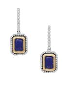 Lord & Taylor Lapis, 14k Yellow Gold And Sterling Silver Cushion Drop Earrings