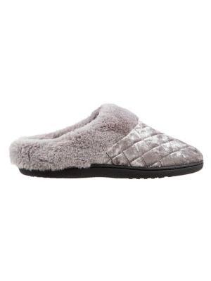 Isotoner Women's Boxed Quilted Faux Fur Velour Hoodback Slippers