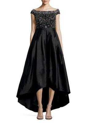Adrianna Papell Beaded Off-the-shoulder Long Dress