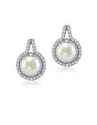 Lord & Taylor Faux Pearl, Cubic Zirconia And Sterling Silver Halo Drop Earrings