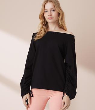Lou & Grey Ruched Off The Shoulder Sweatshirt