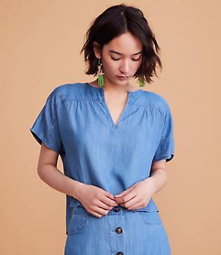 Lou & Grey Chambray Cropped Top