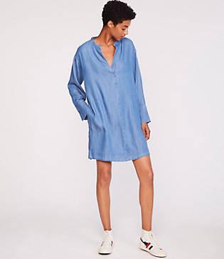 Lou & Grey Chambray Split Neck Pocket Dress