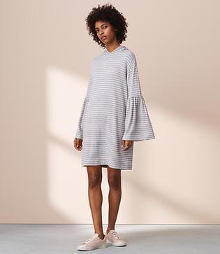 Lou & Grey Striped Signaturesoft Bell Sleeve Hoodie Dress