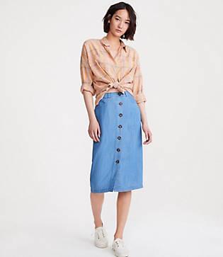 Lou & Grey Chambray Button Midi Skirt