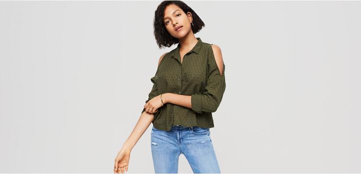 Lou & Grey Dobby Stripe Cold Shoulder Shirt