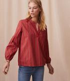 Lou & Grey Striped Poplin Split Neck Top