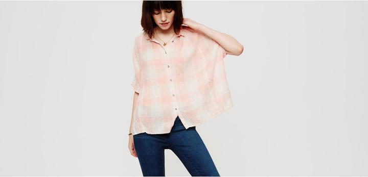Lou & Grey Plaid Dolman Button Down Shirt
